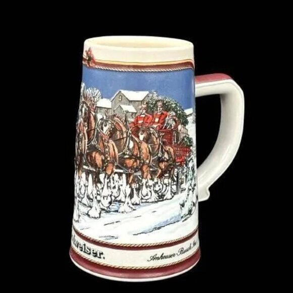 Vintage 1989 Budweiser Clydesdales Holiday Collectors Series Beer Stein Exc Cond - Picture 1 of 7